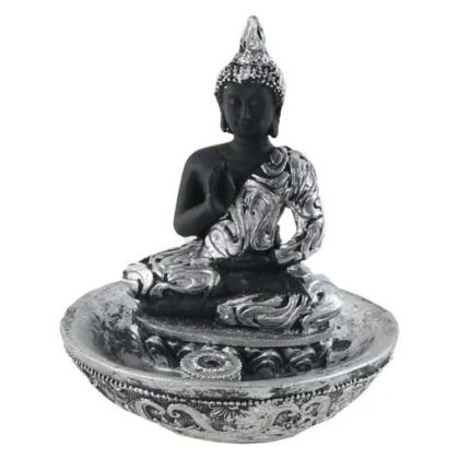 Statueta buddha suport betisoare parf 11cm argintiu 38334