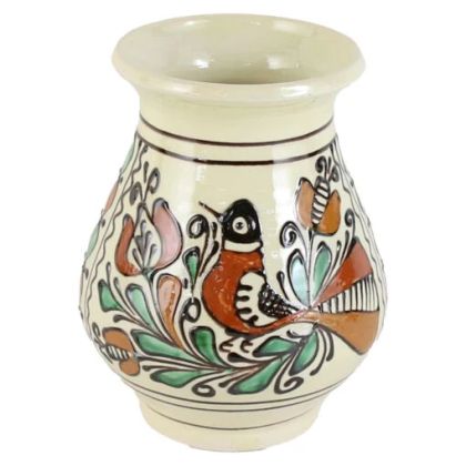 Vaza ceramica de corund pictat cu motive traditionale 15 cm