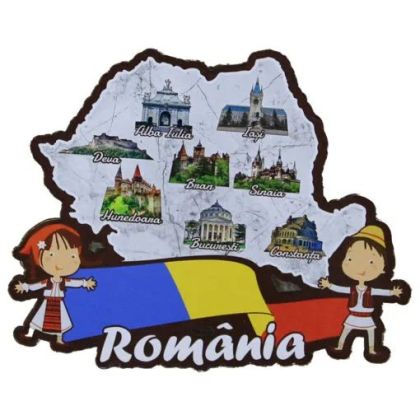 Magnet frigider din lemn Romania 10x8 cm orasele Romaniei