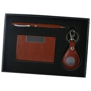 Set cadou barbati portvizit cu pix si breloc maro 8122