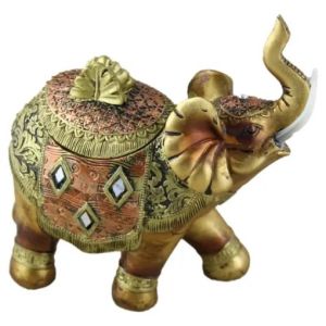 Caseta bijuterii elefant din rasina aurie 16cm 2345