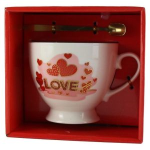 Cana cu picior din ceramica cu lingurita metalica love 23155