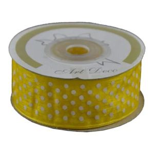 Panglica decor organza galbena cu buline albe 443813