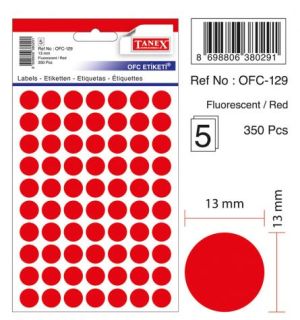 Etichete rotunde 13mm rosii 350/tipla tanex ofc129r
