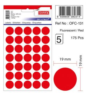 Etichete rotunde 19mm rosii 175/tipla tanex ofc131r