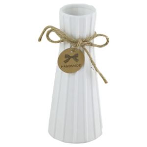 Vaza din ceramica cu fundita sfoara 8x20 cm, alb