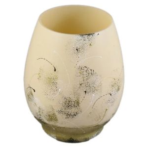 Vaza din sticla 14 cm, pictata manual - vulcan crem