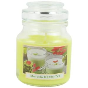Lumanare in sticla green tea pudding