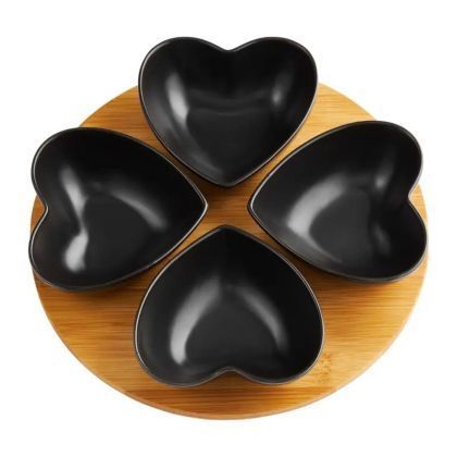 Set boluri inimioara 5 piese natural, ambition, 25 cm, bambus/portelan, negru