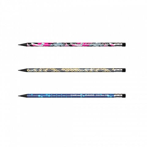 Creion grafit cu radiera corp color camo erich 55278